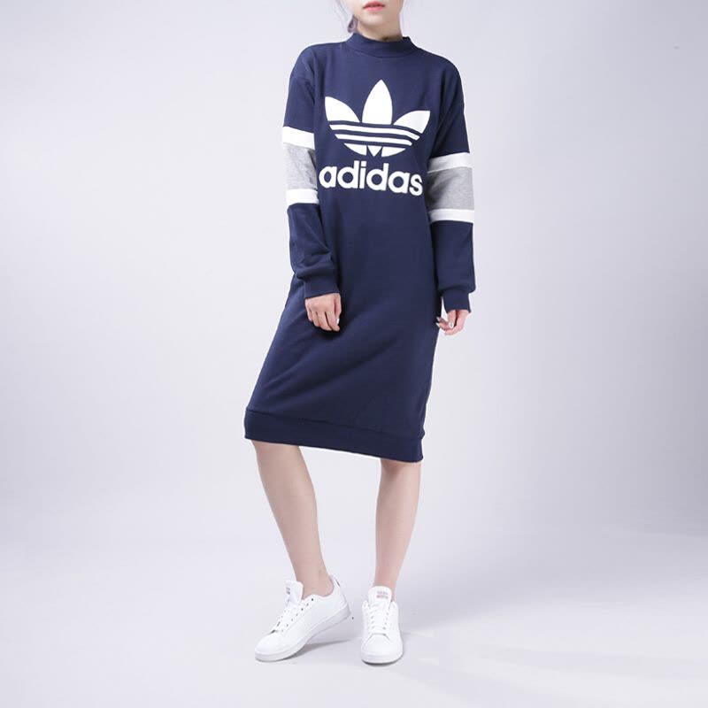 adidas阿迪达斯三叶草女长袖17冬季休闲连衣裙CG1562图片