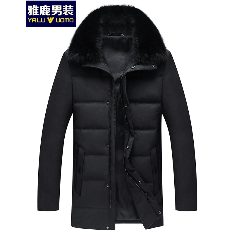 羽绒服男 秋冬新款商务休闲保暖纯色中长款轻薄加厚连帽狐狸毛领羽绒服 S05EDYA11806