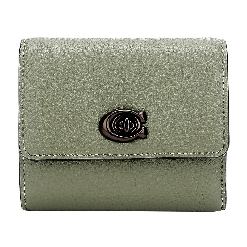 蔻驰coach奢侈品女士专柜款皮质短款钱包纺绿色93978v5quf