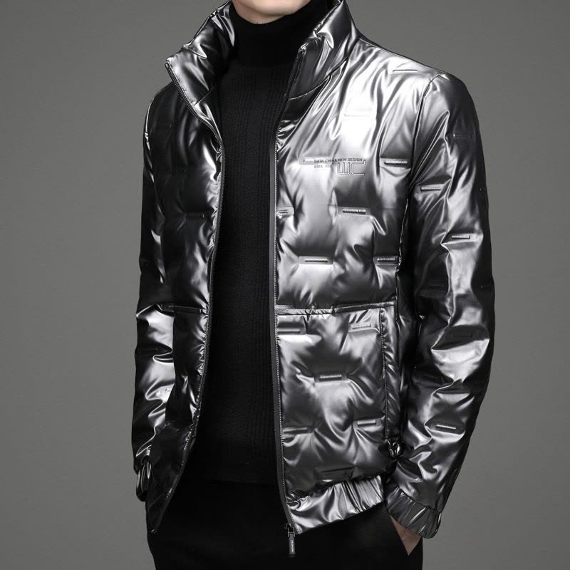 冬季新款男士羽绒服90白鸭绒时尚休闲亮面百搭立领拉链外套男图片