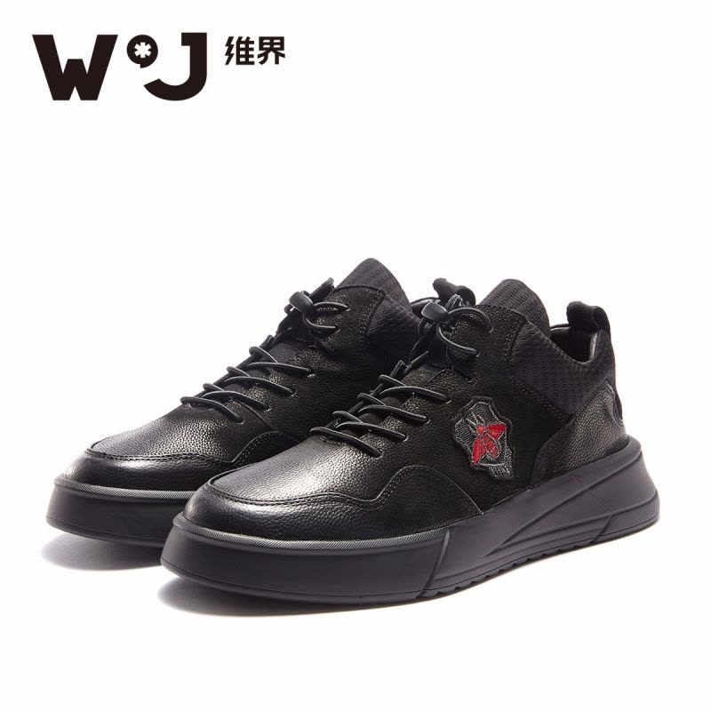 维界男鞋韩版精神小伙鞋真皮休闲鞋潮运动个性港风低帮黑色板鞋潮图片
