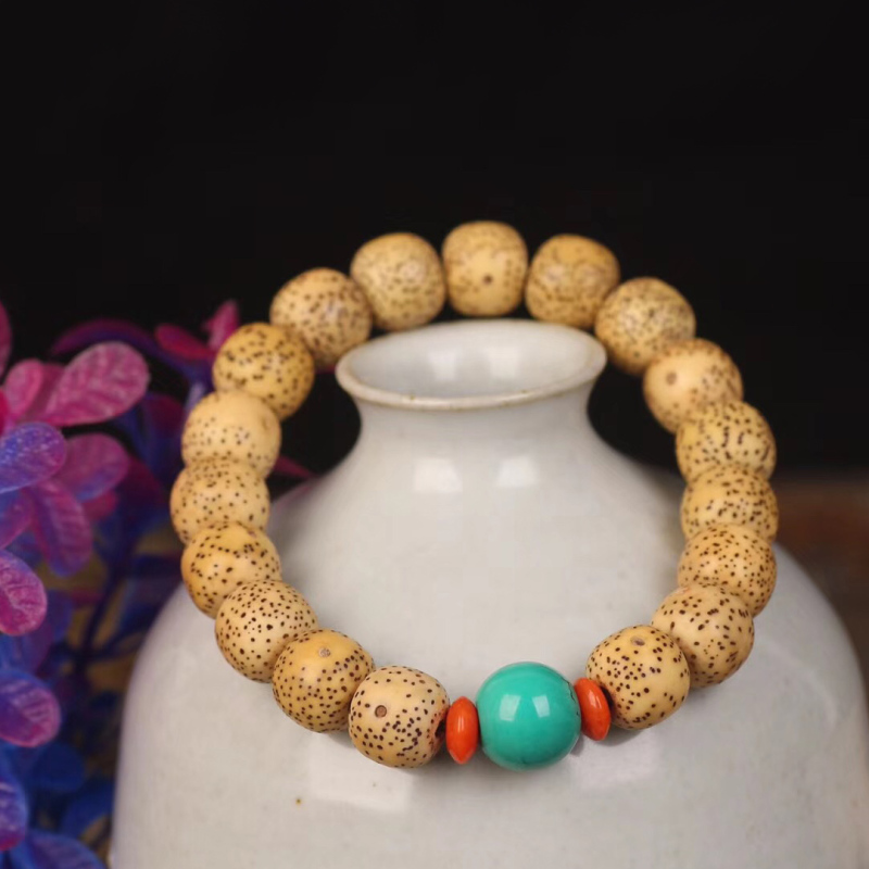 悦木之源天然黄皮星月老型桶珠搭配松石手链手串菩提手链