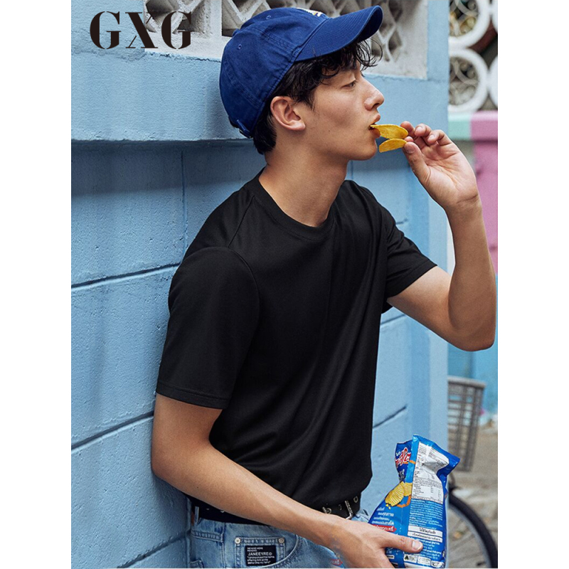 GXG短袖T恤男装夏季男士黑白打底衫都市舒适圆领T恤_1