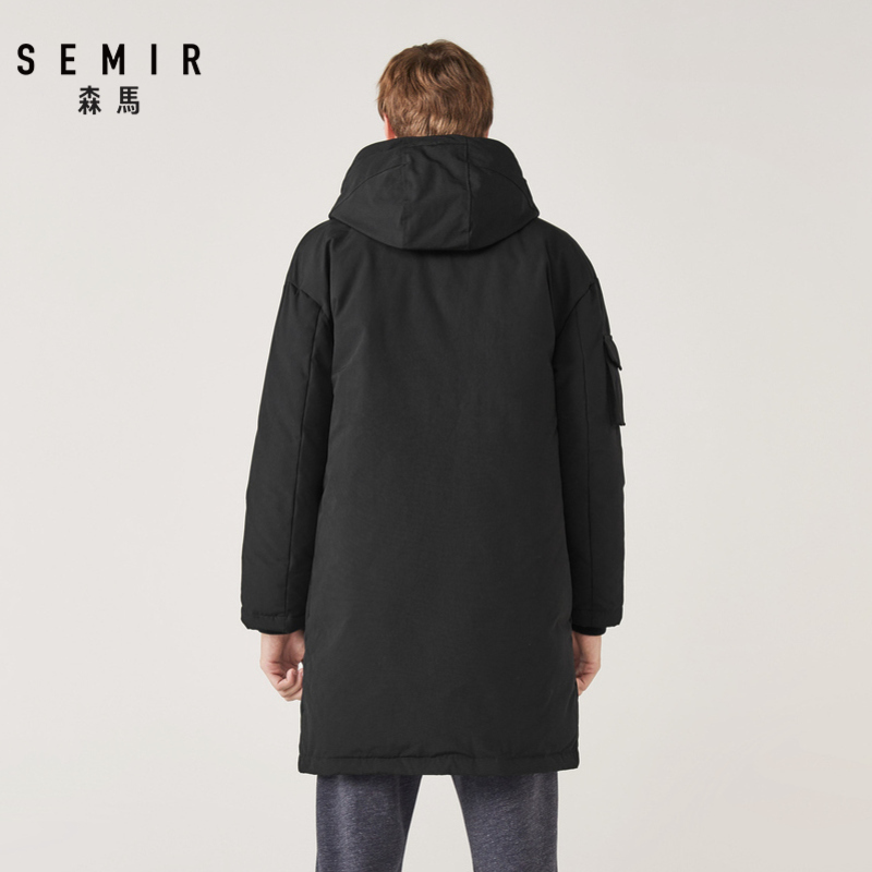 Semir森马工装羽绒服长款男冬季2019男装连帽加厚保暖宽松男生外套