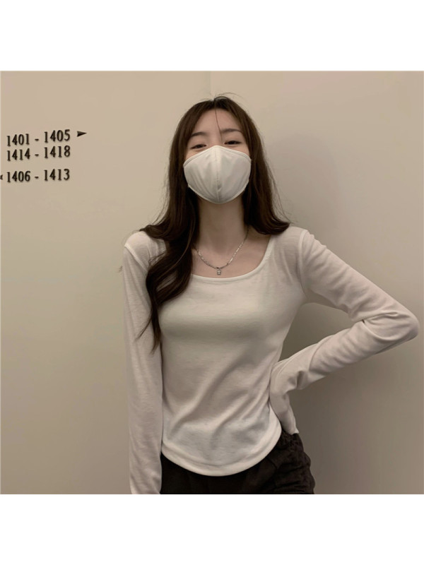 长袖T恤女式秋冬新款潮ins不规则修身学生休闲短款上衣少女打底衫