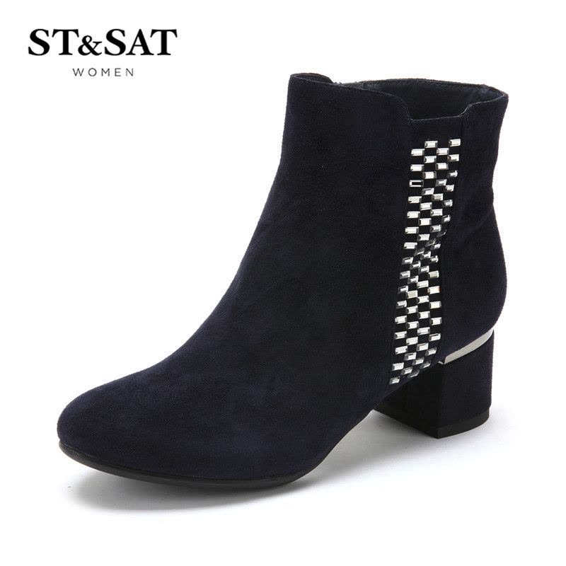 星期六ST&SAT绒面羊皮尖头中跟拉链亮片深口女鞋SS44112369图片