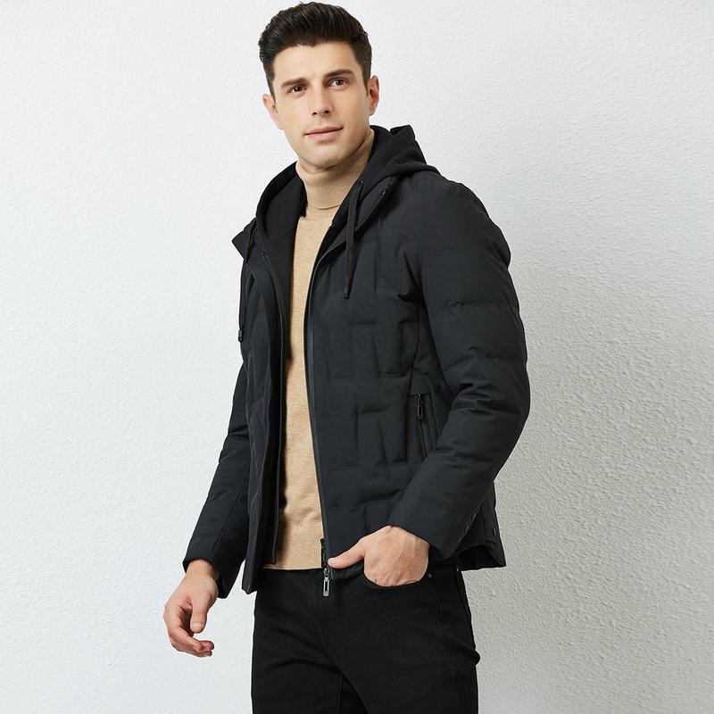 才子男装冬季新款灰鸭绒羽绒服青年商务休闲连帽保暖防风外套1