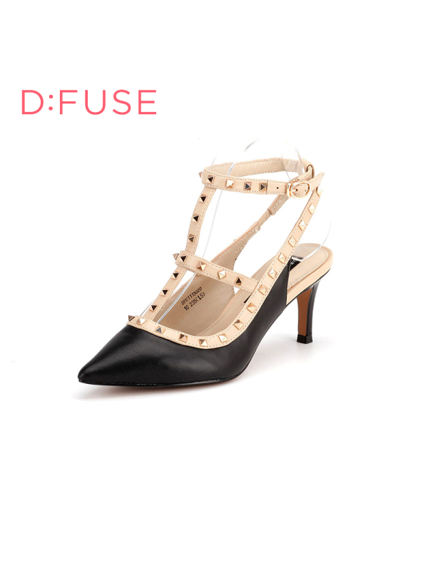 D：Fuse/迪芙斯春羊皮铆钉T型带欧美女鞋DF61113020