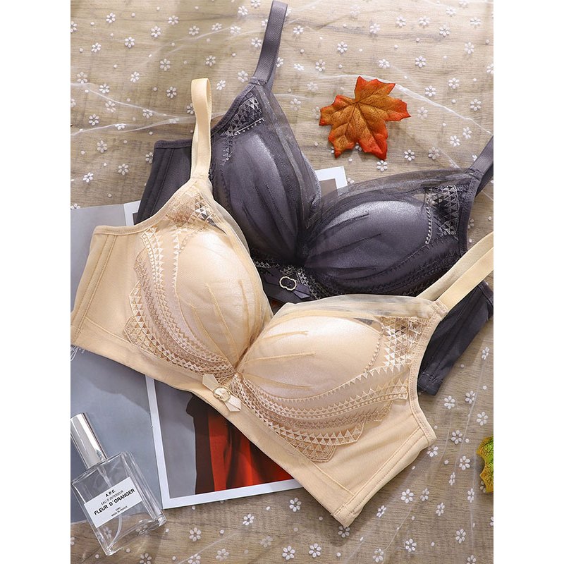 莎莲妮性感聚拢调整型文胸无钢圈收副乳刺绣女士内衣胸罩