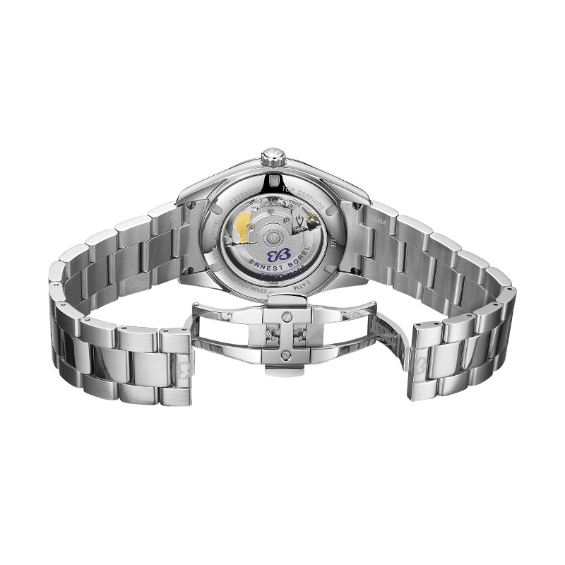 新品瑞士依波路ernestborel豪爽系列黑盘日历钢带自动机械男表节日