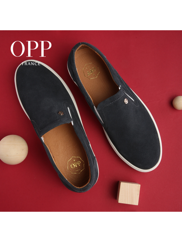 OPP男鞋秋冬真皮休闲鞋男英伦时尚懒人鞋透气青年一脚套乐福鞋潮