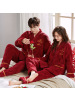 情侣睡衣女秋冬喜庆加绒加厚开衫法兰绒男士家居服新婚本命年红色