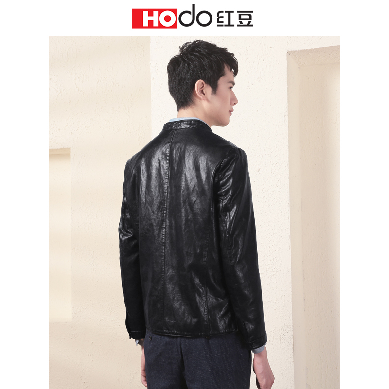 HODO红豆男装 秋季男士皮夹克立领休闲舒适印花夹克外套男