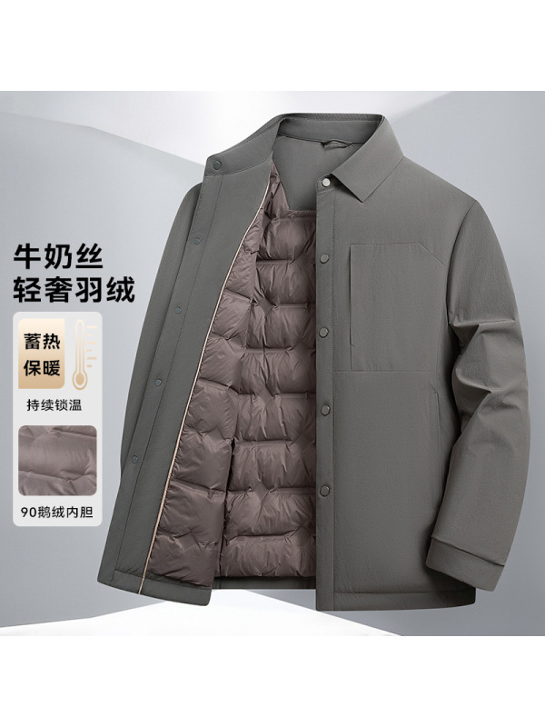 男式商务休闲鹅绒羽绒服冬季中年男士牛奶丝面料保暖鹅绒服鹅外套