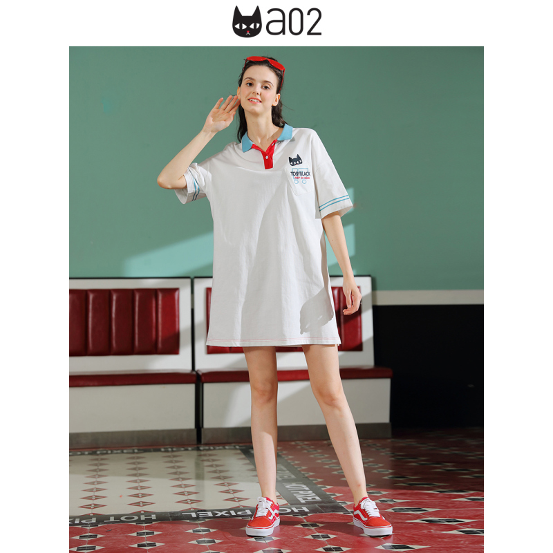 a02新款2020潮流POLO领撞色T恤裙宽松连衣裙女DTV2D1031DR