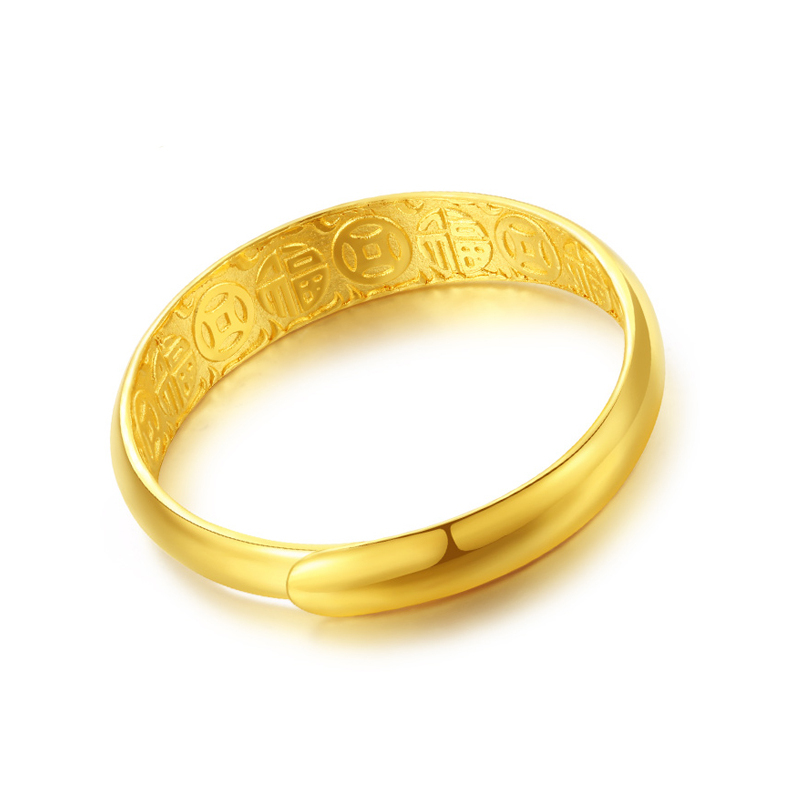 手拉手slaso珠宝黄金戒指男女款金戒指足金999简约光圈光面指环宽情侣