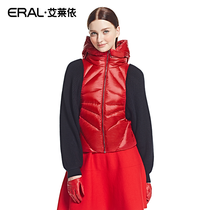 ERAL/艾莱依冬针织蝙蝠袖拼接短款羽绒服女2006D