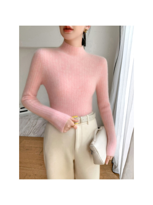 一线成衣七针加厚坑条山羊绒衫女秋冬半高领修身显瘦保暖针织毛衣