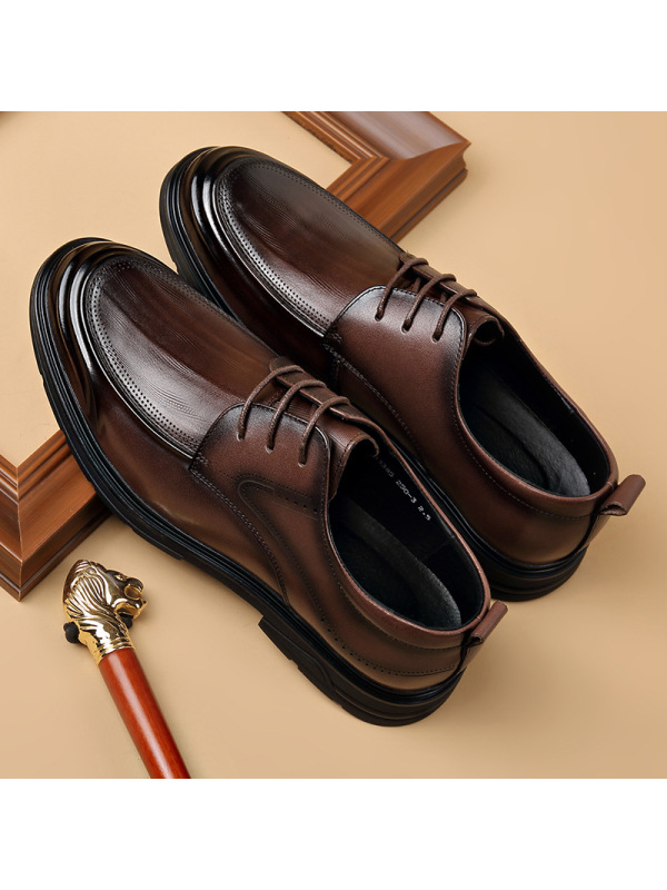 男士商务休闲鞋真皮百搭透气皮鞋爸爸鞋布洛克软底正装新郎婚鞋