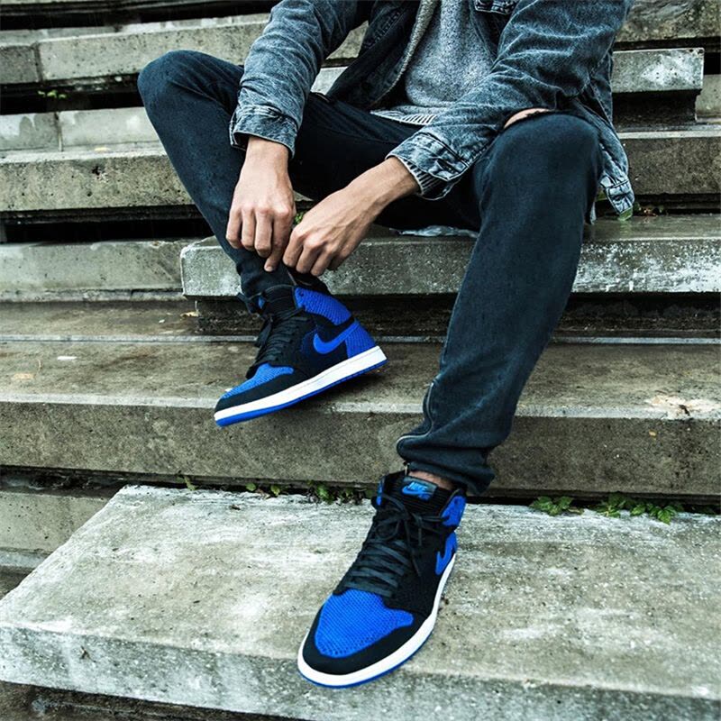 NIKE耐克AIRJORDAN1MIDAJ1黑蓝编织男子高帮篮球鞋919704-006图片