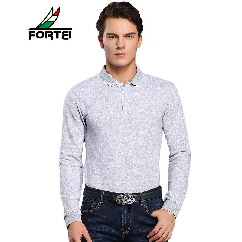 FORTEI富铤长袖T恤男士翻领Polo纯色休闲棉质长袖打底衫