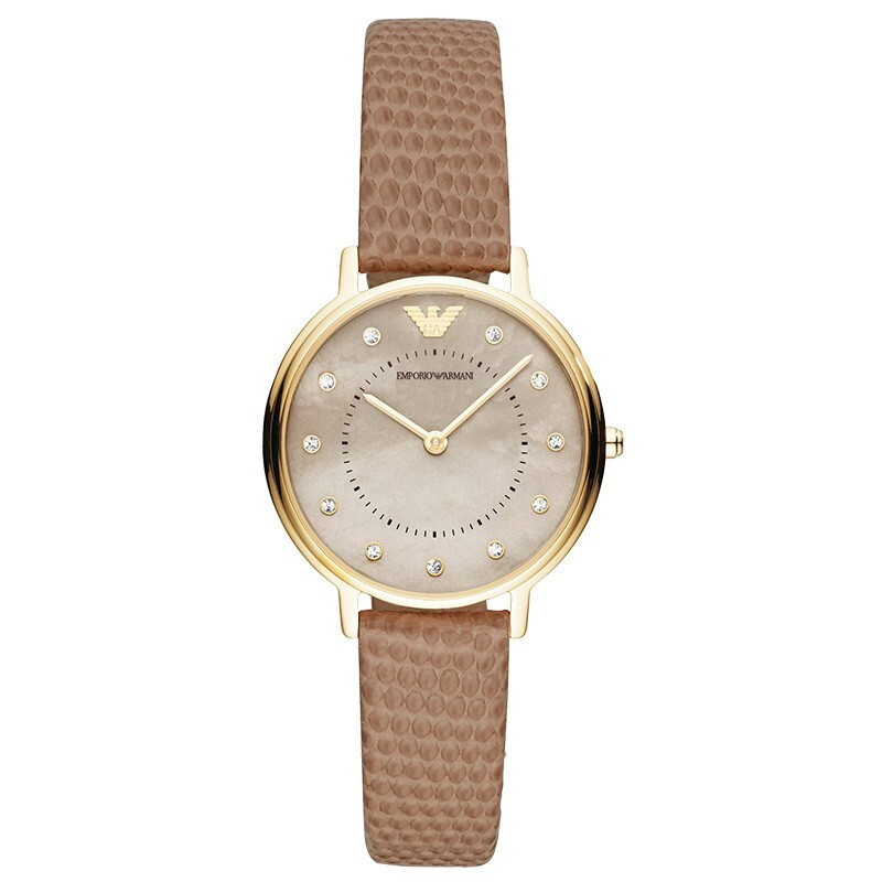 阿玛尼emporioarmani手表女镶钻珍珠贝母女士手表简约皮带女表ar11151
