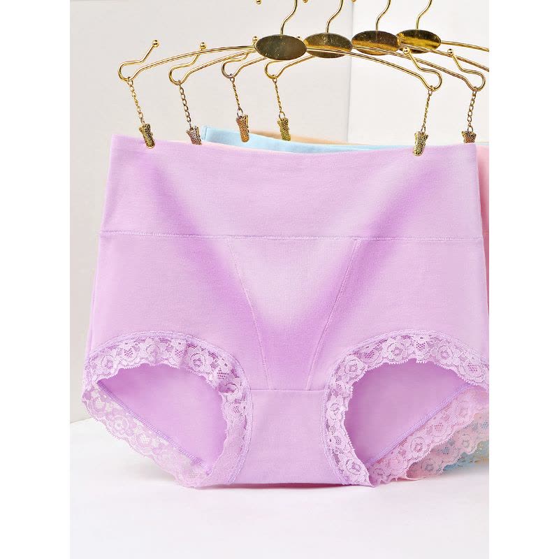 初愫3条装中高腰收腹蕾丝花边女士内裤图片