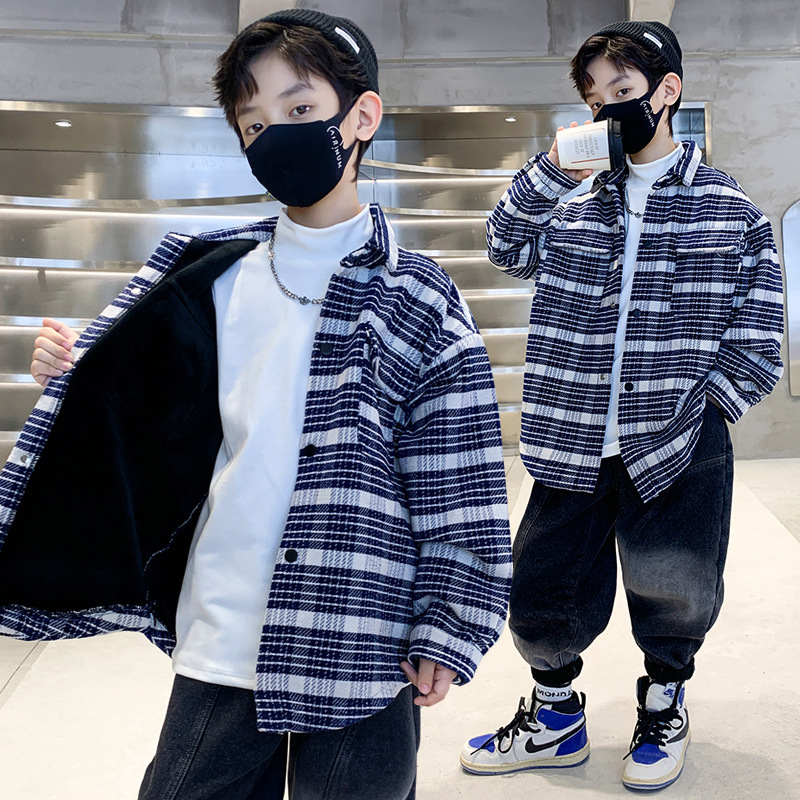 Three Sons童装男童加绒外套秋冬款2022新款中大童加厚冬装儿童