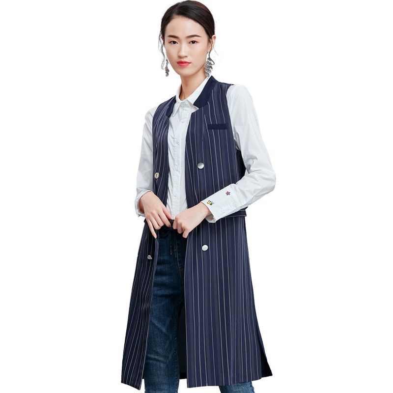 欧昵雪新款时尚外穿马甲无袖女装上衣条纹优雅淑女外套春秋CR