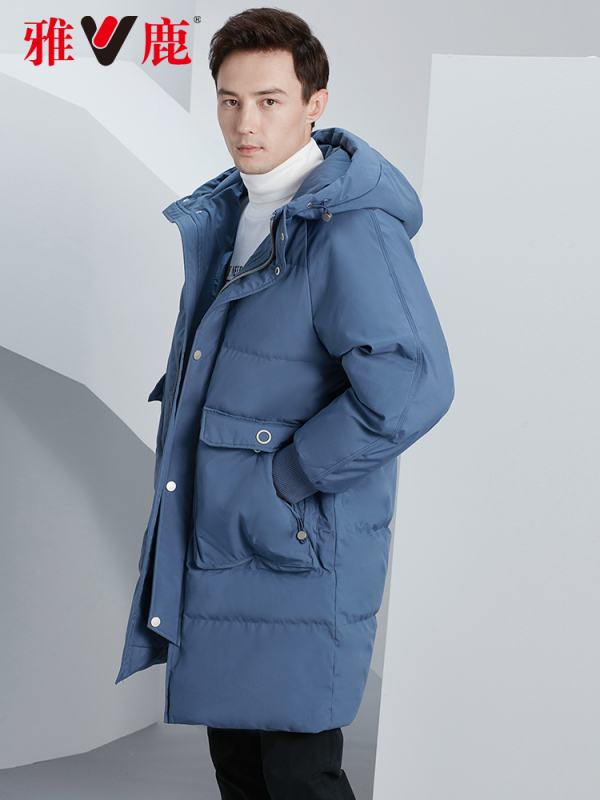 雅鹿羽绒服男中长款韩版2019新款宽松连帽外套加厚冬季面包服潮H