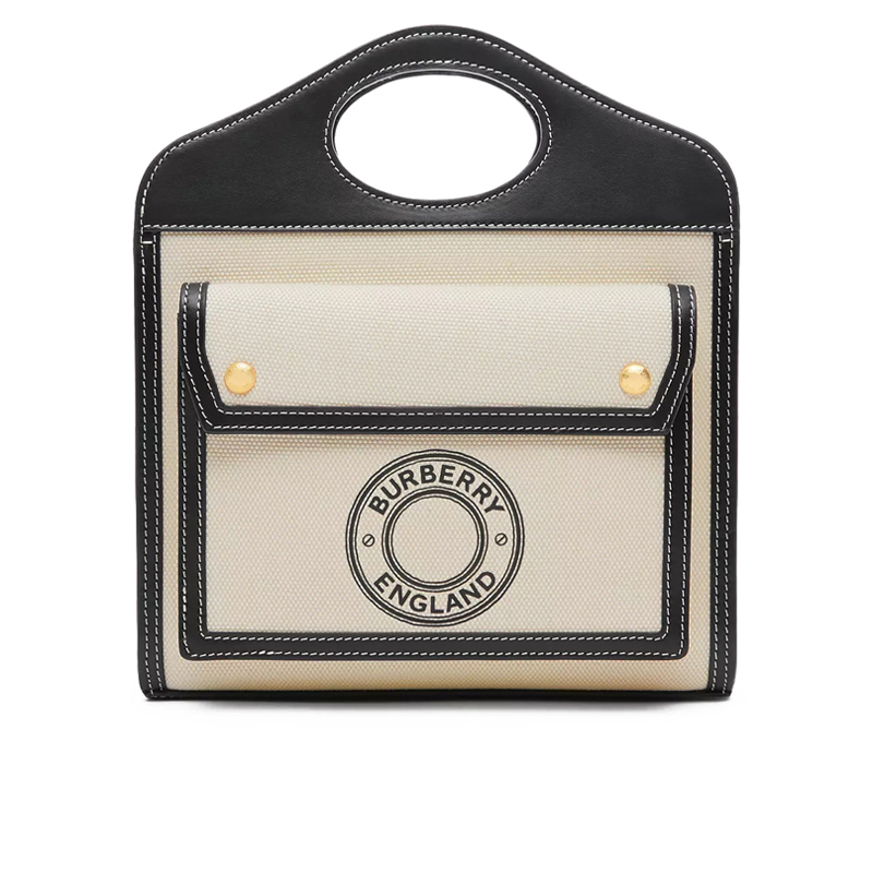 预售4周左右发货burberry博柏利迷你徽标图案帆布拼皮革口袋包