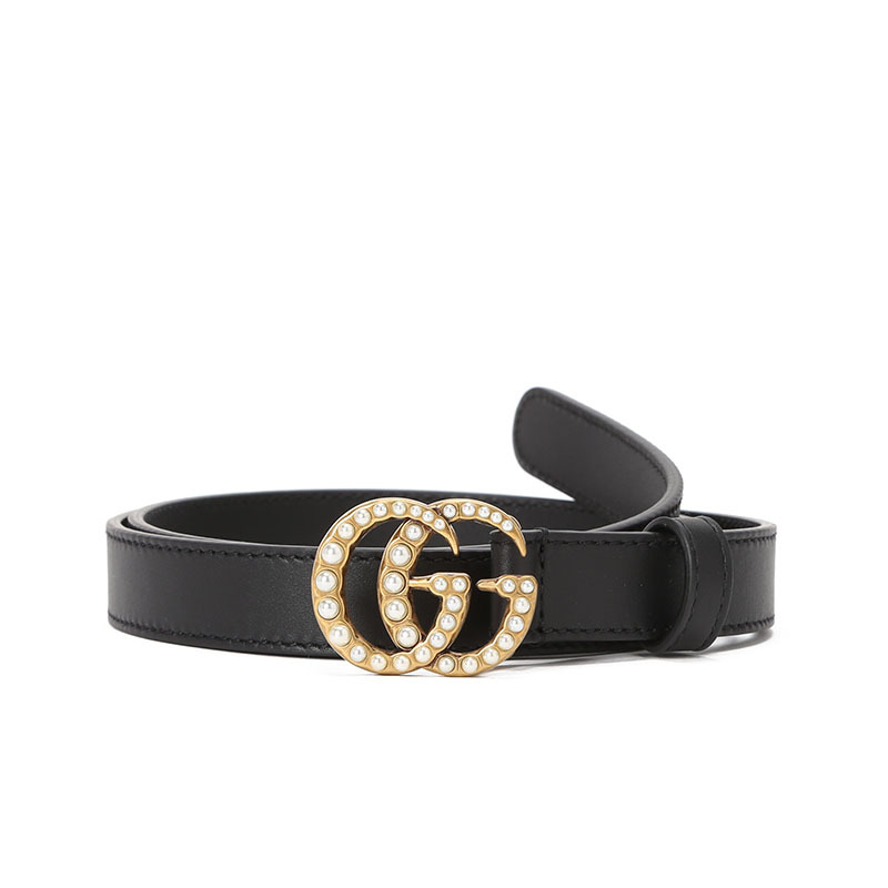 古驰GUCCI 腰带 双G饰扣珍珠光面皮476342金扣 女款腰带女士皮带