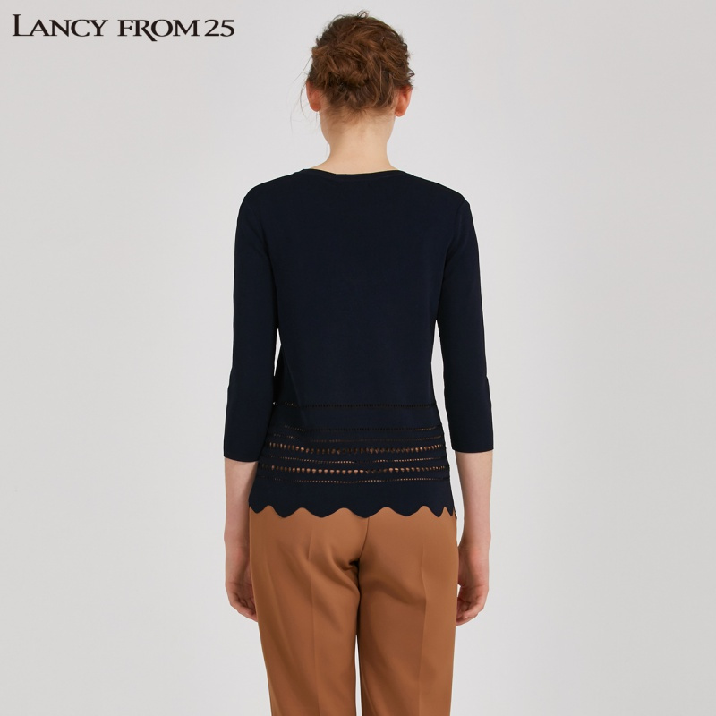 LANCY朗姿 新女秋雅致纯色波浪下摆针织衫TL1D301KPR003_903