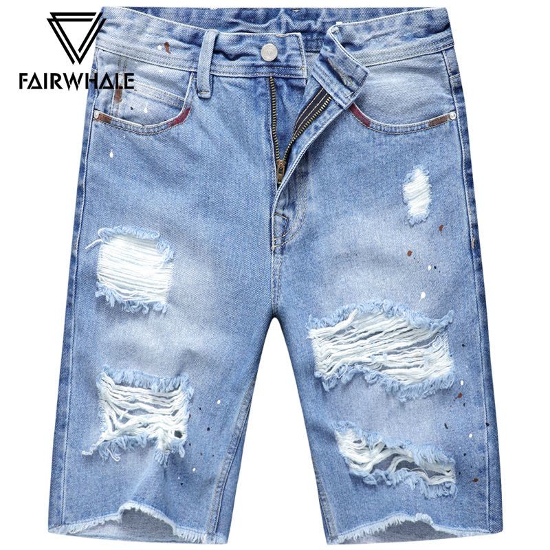 马克华菲牛仔短裤男五分裤2019潮韩版破洞男士纯棉潮流夏季修身休闲裤图片