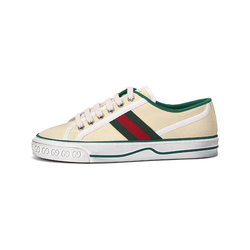 古驰gucci女士tennis1977系列织物做旧系带休闲运动鞋帆布鞋脏脏鞋