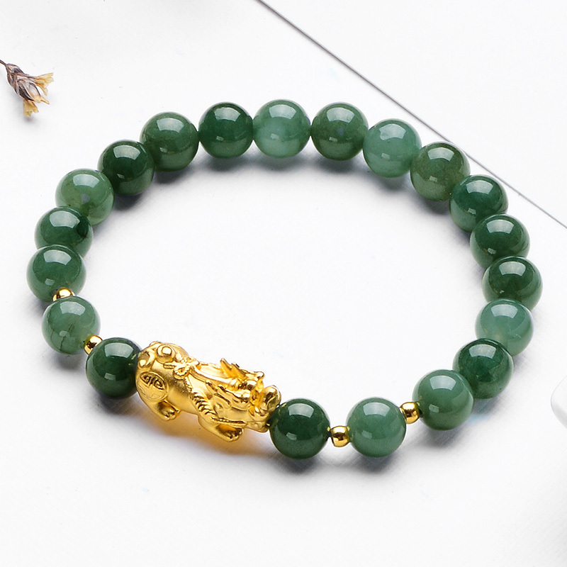 蒂蔻貔貅翡翠黄金手链女士款足金吉祥绿玉手串3d硬金手饰品生日礼物