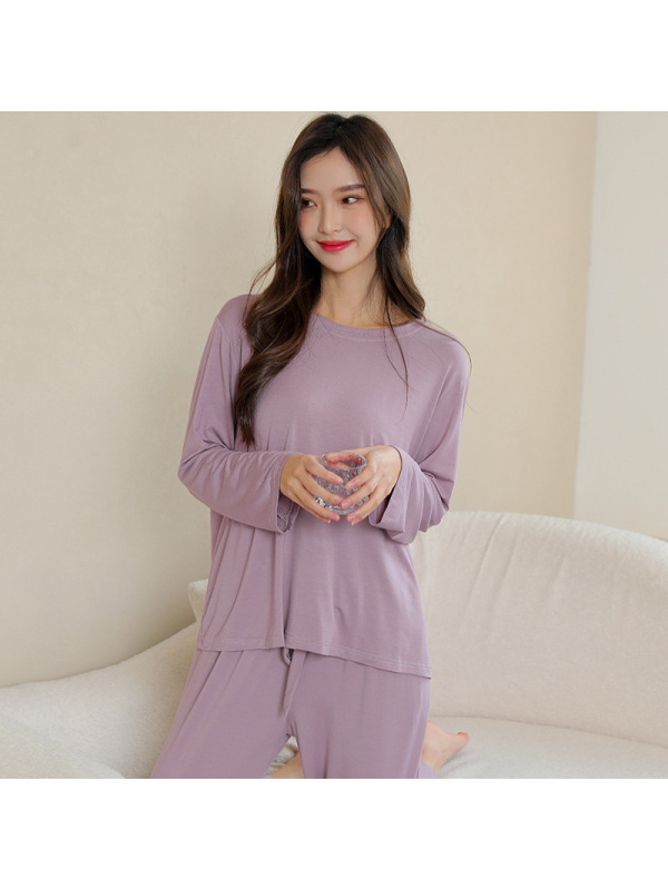 Jusen Shayu春季柔软莫代尔睡衣女春秋款薄款长袖宽松家居服女夏