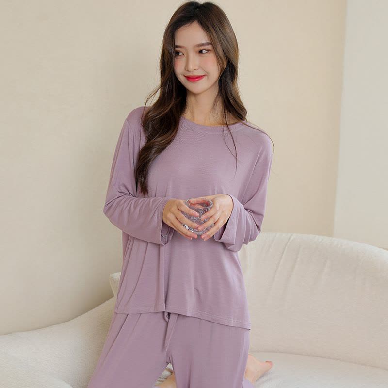 Jusen Shayu春季柔软莫代尔睡衣女春秋款薄款长袖宽松家居服女夏图片