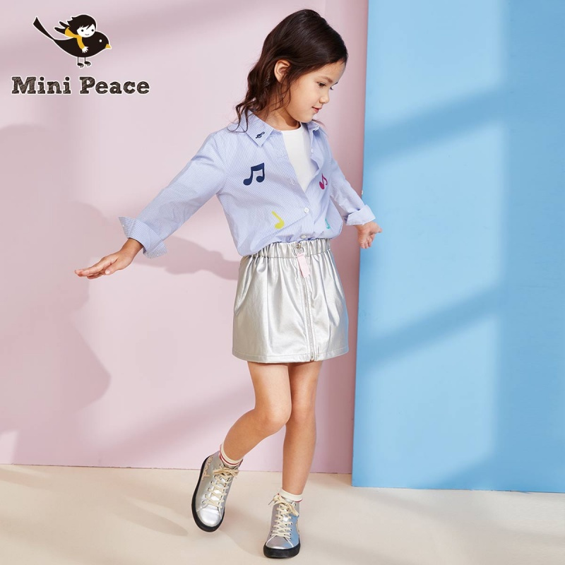 minipeace太平鸟童装女童短裙半身裙个性拉链A字裙春装新款