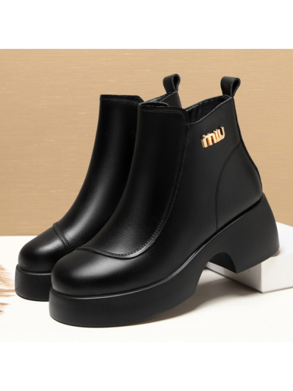 妈妈棉鞋冬季新款女士单靴子粗跟厚底加绒保暖女士短靴中老年女鞋