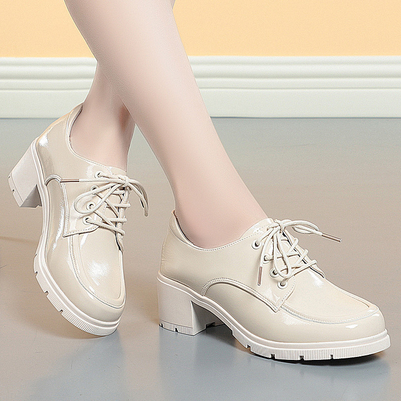 跨境深口女单鞋春秋新款中跟粗跟女士单鞋漆皮工作鞋中年女士皮鞋