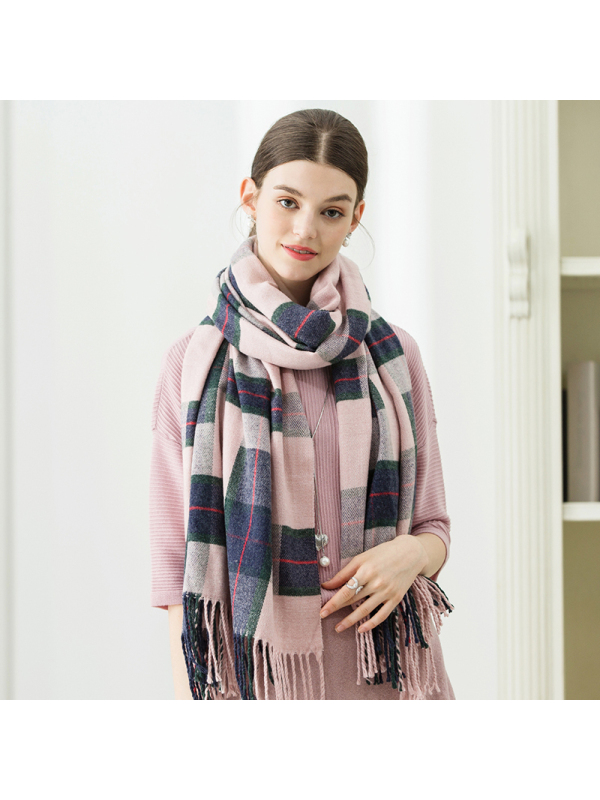 宏达HONDAR 2018年秋冬新品 女款冬季加厚保暖 时尚气质款格子流苏保暖围巾披肩 WJ331A