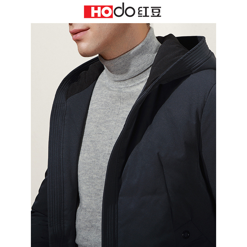 HODO红豆男装冬季男士羽绒服轻时尚气质连帽中长款运动风羽绒服男外套