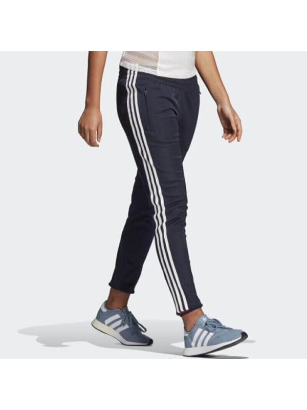 阿迪达斯女裤秋季运动裤休闲三条纹针织透气收口小脚裤跑步训练长裤DH2978