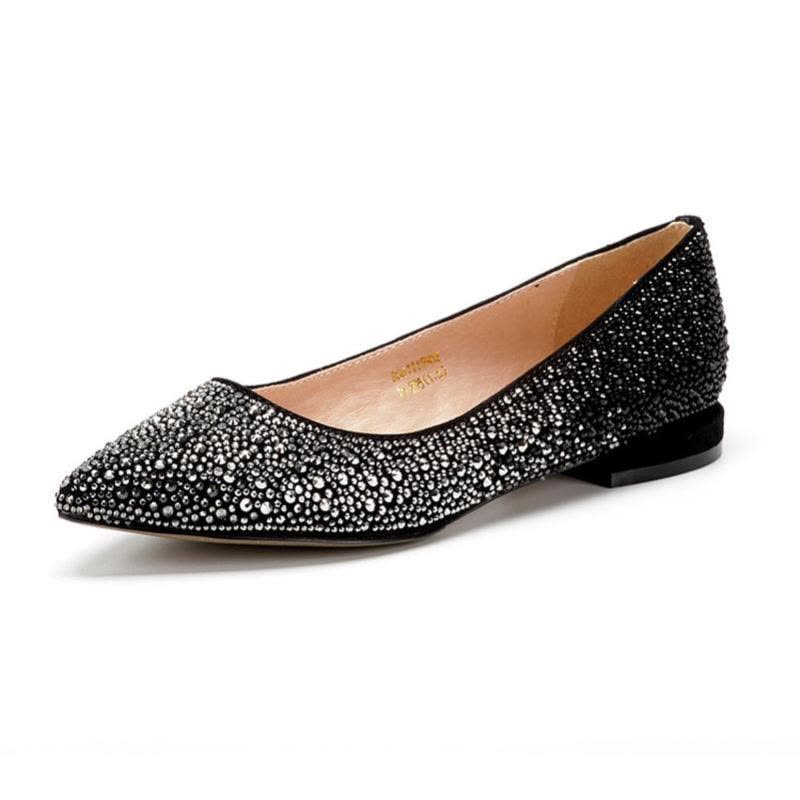 星期六ST&SAT专柜同款单鞋女绒面羊皮约会尖头低跟钻饰SS61115902图片