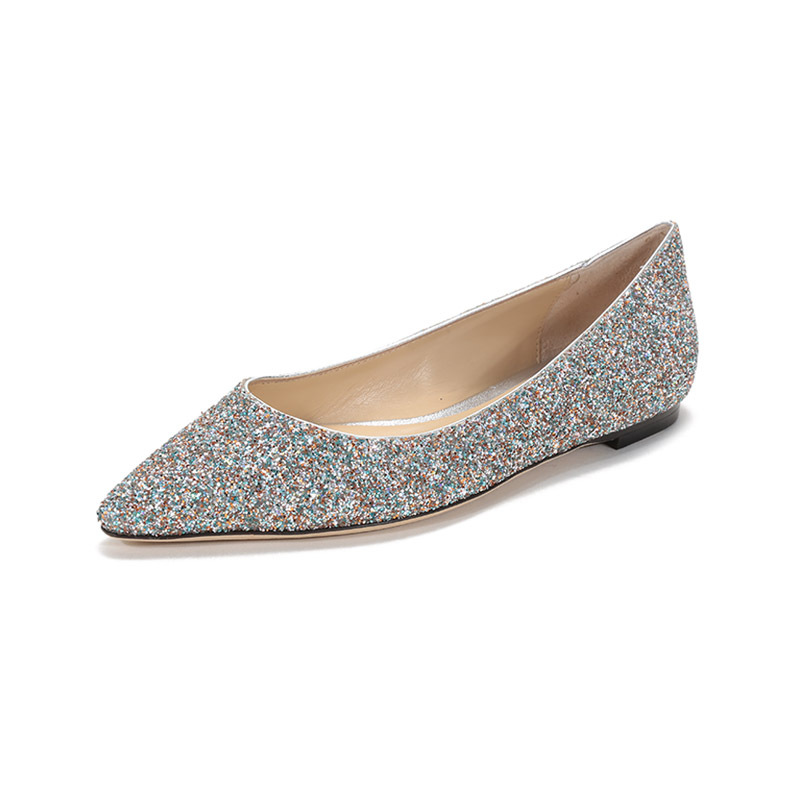 周仰杰 JIMMY CHOO 女士闪光面料尖头单鞋平底鞋船鞋ROMY FLAT JOY 211