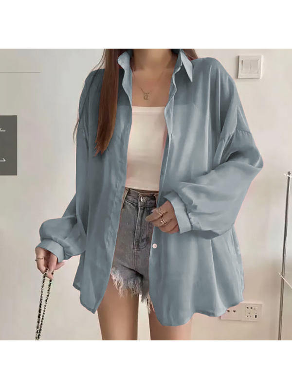 防晒上衣女夏季新款外搭开衫宽松薄款外套女士衬衫设计感纯色衬衣