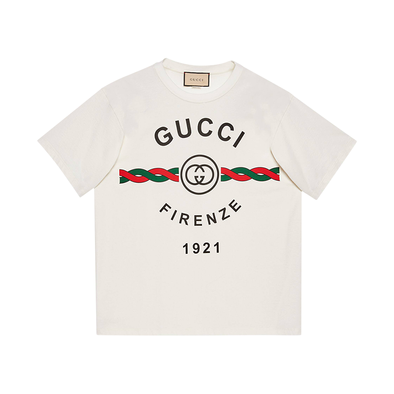 GUCCI 古驰 男士棉质Gucci Firenze 1921超大造型圆领短袖T恤616036 XJD7T