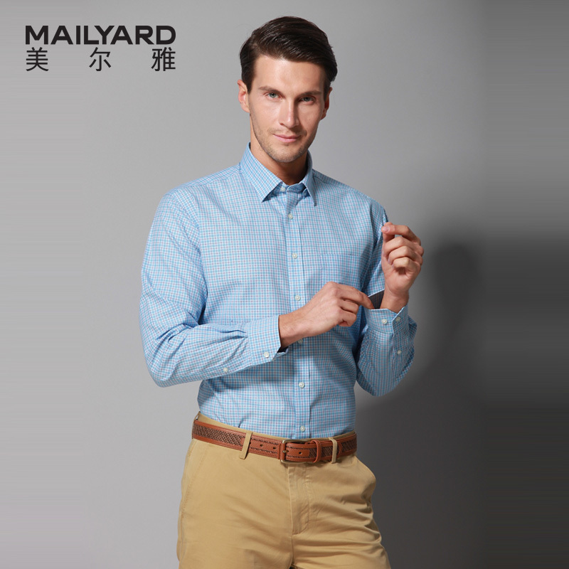 美尔雅(MAILYARD)长袖衬衫男 纯棉商务休闲男士衬衣 全棉男式长衬衫 382