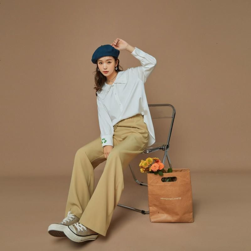 OtherMix娃娃领衬衫绿环保系列2021年新款衬衣春季长袖复古上衣女